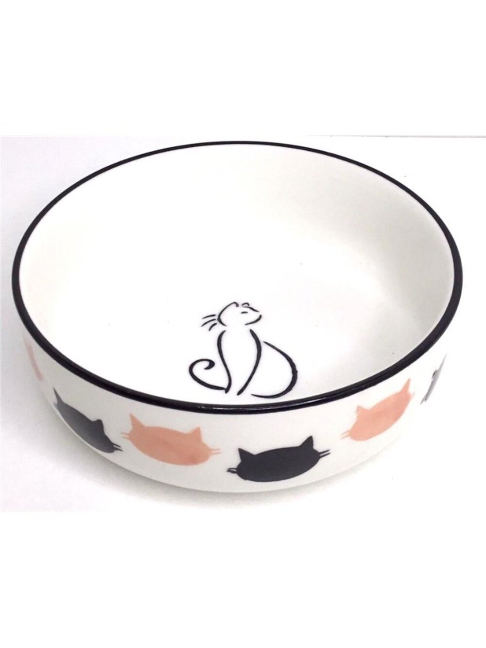 Signature Cat Bowls Pink Black Cat Faces Ceramic 5” New